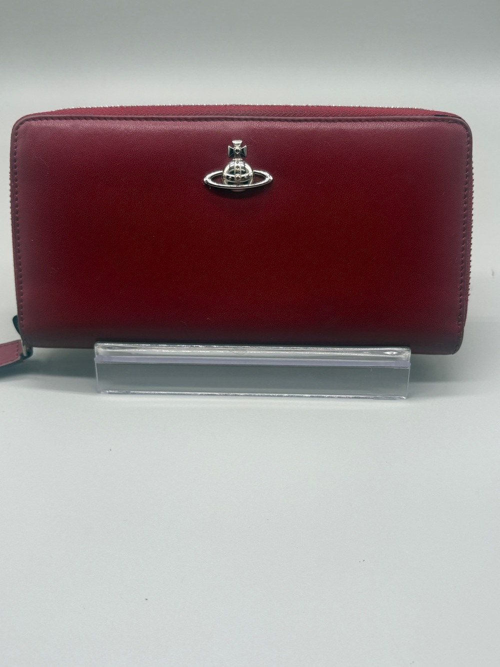 Vivienne Westwood Burgundy Zip-Around Leather Wallet with Orb Emblem